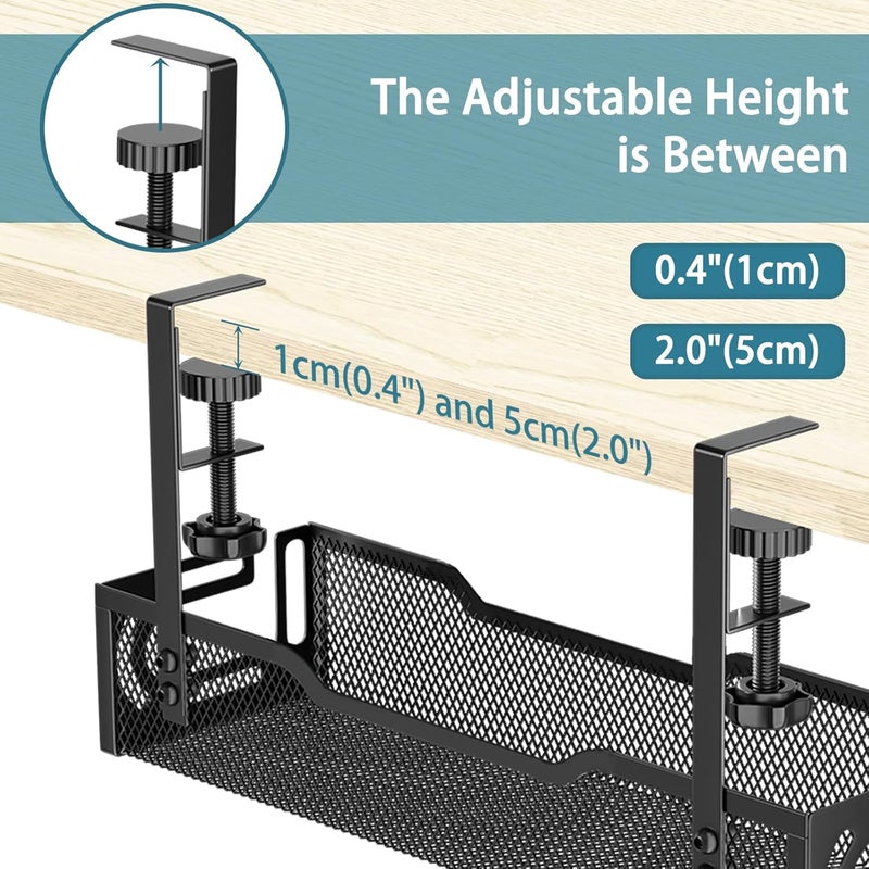 Ucanng Under Desk Cable Management Tray, No Drill Mesh Desk Cable Tray, Wire Management Tray Cable Management Rack, Wire Organizer and Cable Management Box (Black) - Image 4